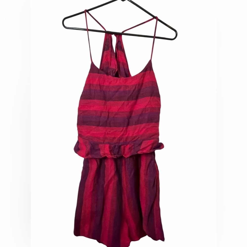 Anthropologie Amadi Amelia Red Linen Stripe Shorts Romper NWOT